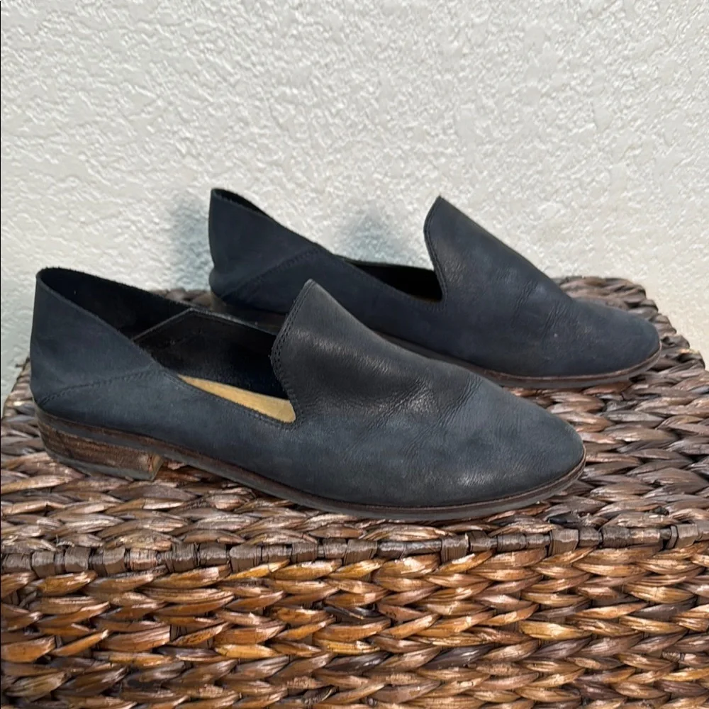 Lucky Brand Women Black Soft Leather Slip On Loafers Wood‎ Heel Size 9